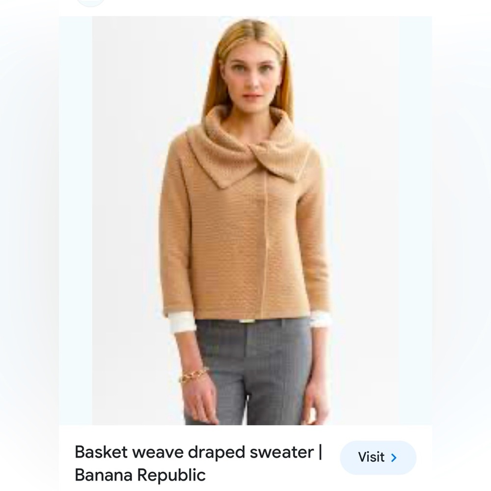 Banana republic merino and cashmere basket weave hidden snap collar sweater